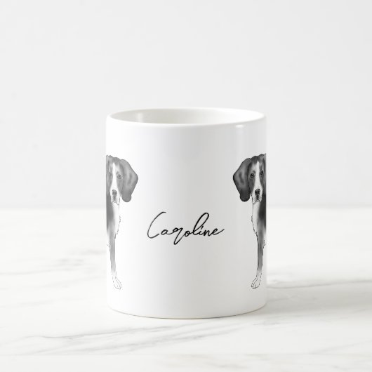 Beagle-Hundedesign in Schwarz-Weiß mit Namen Kaffeetasse (Mittel)