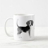 Beagle-Hundedesign in Schwarz-Weiß mit Namen Kaffeetasse (Links)
