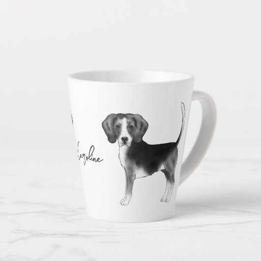 Beagle-Hundedesign in Schwarz-Weiß mit Namen Milchtasse (Rechte Ecke)