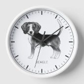 Beagle-Hundedesign in Schwarz/Weiß mit Text Uhr (Vorderseite)