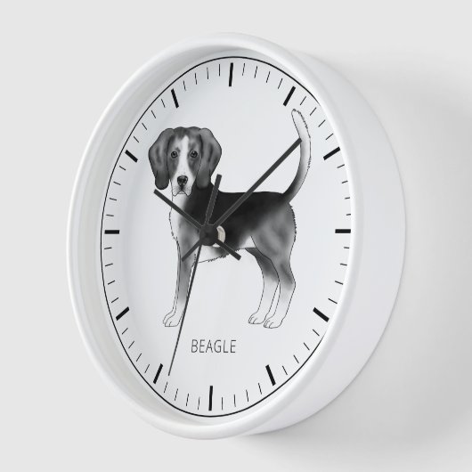 Beagle-Hundedesign in Schwarz/Weiß mit Text Uhr (Winkel)