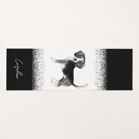 Beagle-Hundedesign in Schwarz/Weiß mit Text Yogamatte (Vorderseite (Horizontal))