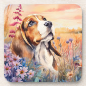 Beagle-Hundefan mit Wildblumenwiese Getränkeuntersetzer (Vorderseite)