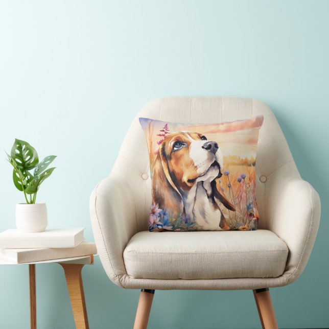 Beagle-Hundefan mit Wildblumenwiese Kissen (Stuhl )