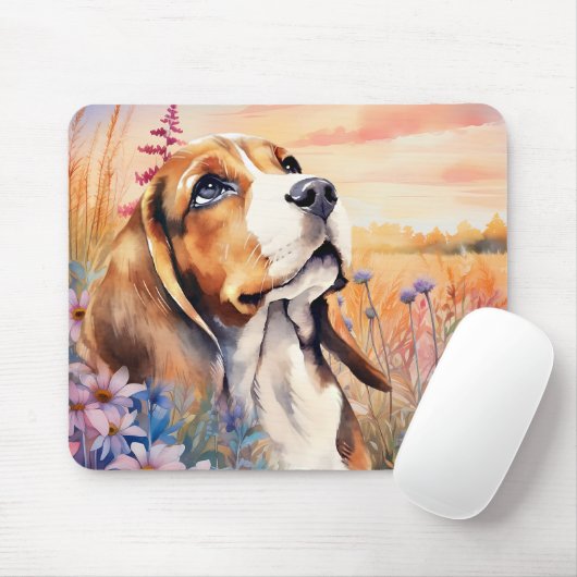 Beagle-Hundefan mit Wildblumenwiese Mousepad (Mit Mouse)