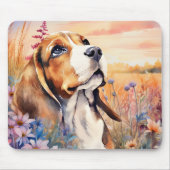 Beagle-Hundefan mit Wildblumenwiese Mousepad (Vorne)