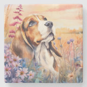 Beagle-Hundefan mit Wildblumenwiese Steinuntersetzer (Vorderseite)