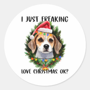 Beagle I gerade Freaking Liebe Weihnachten Weihnac Runder Aufkleber