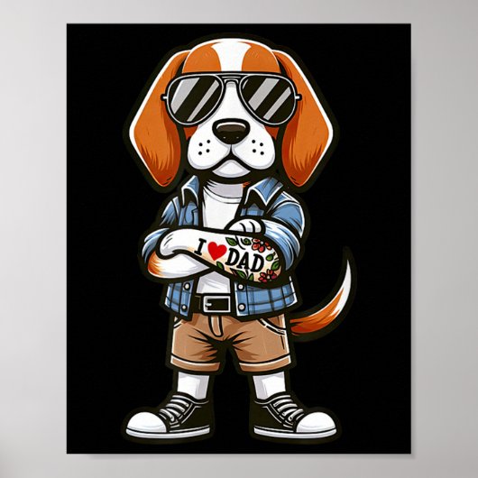 Beagle I Liebe Vater Funny Dog Tattoo Poster (Vorne)