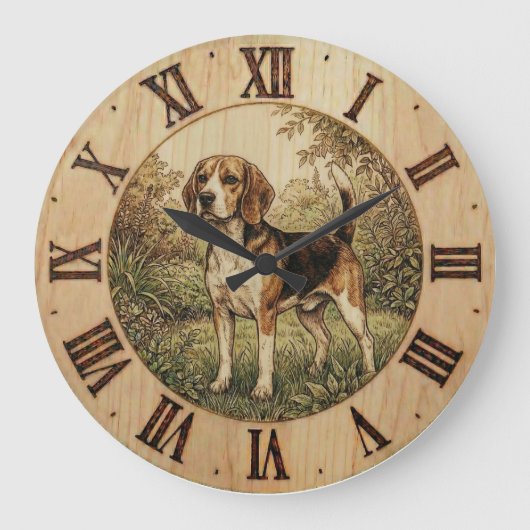 Beagle im Frühlingspark Wanduhr (Vorderseite)
