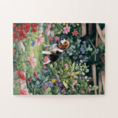 Beagle im Garten Blumengeschenk, Tierfreund Puzzle (Horizontal)