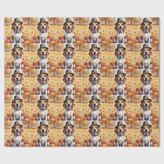 Beagle im Herbst lässt Erntedank Kunst Geschenkpapier (Flach)