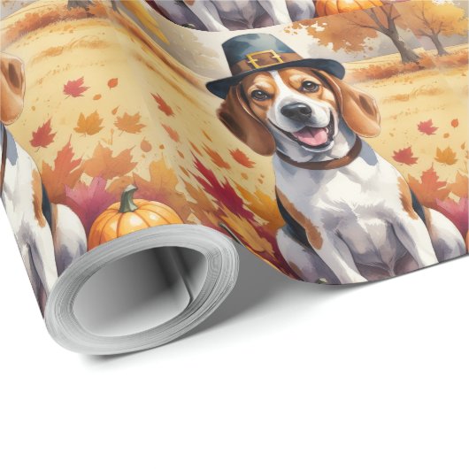 Beagle im Herbst lässt Erntedank Kunst Geschenkpapier (Rolleneckpunkt)