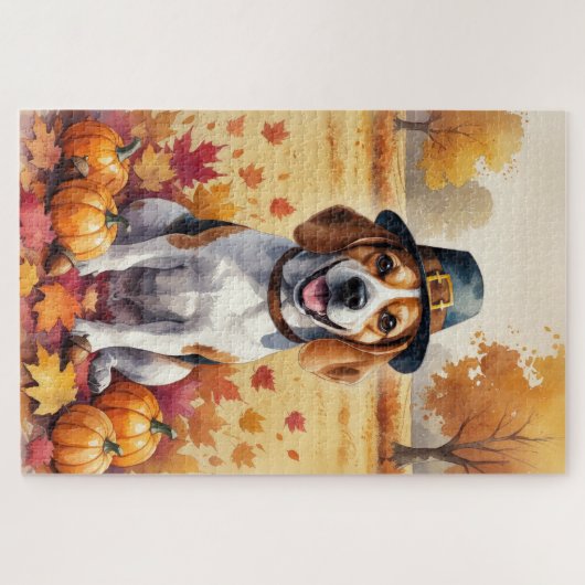 Beagle im Herbst lässt Erntedank Kunst Puzzle (Horizontal)