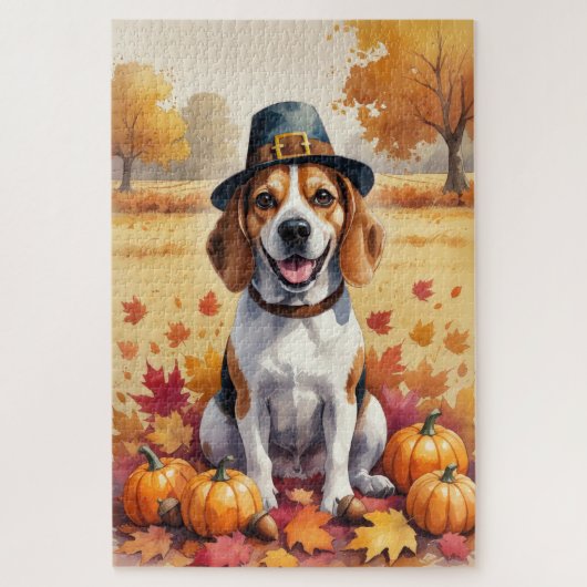 Beagle im Herbst lässt Erntedank Kunst Puzzle (Vertikal)