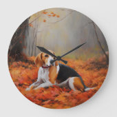 Beagle im Herbst Leaves Fall Inspiriert Große Wanduhr (Vorderseite)