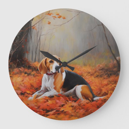 Beagle im Herbst Leaves Fall Inspiriert Große Wanduhr (Vorderseite)