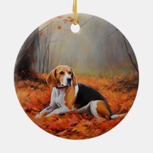 Beagle im Herbst Leaves Fall Inspiriert Keramik Ornament (Hinten)