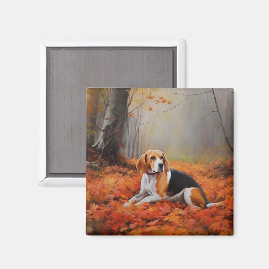 Beagle im Herbst Leaves Fall Inspiriert Magnet (Vorderseite/Rückseite)