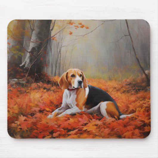 Beagle im Herbst Leaves Fall Inspiriert Mousepad (Vorne)