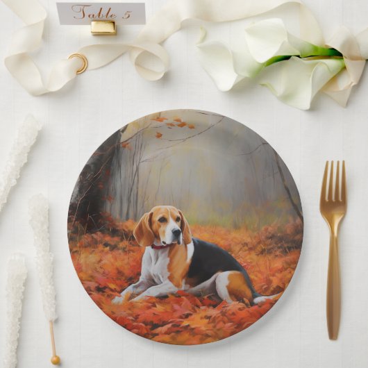 Beagle im Herbst Leaves Fall Inspiriert Pappteller (Hochzeit)
