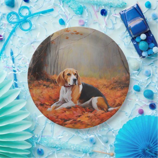 Beagle im Herbst Leaves Fall Inspiriert Pappteller (Party)