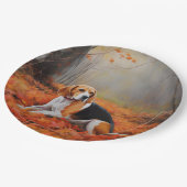Beagle im Herbst Leaves Fall Inspiriert Pappteller (Schrägansicht)