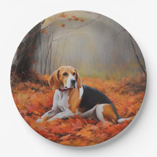 Beagle im Herbst Leaves Fall Inspiriert Pappteller (Vorderseite)