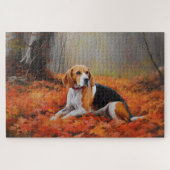Beagle im Herbst Leaves Fall Inspiriert Puzzle (Horizontal)