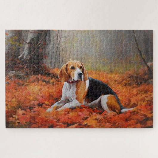 Beagle im Herbst Leaves Fall Inspiriert Puzzle (Horizontal)