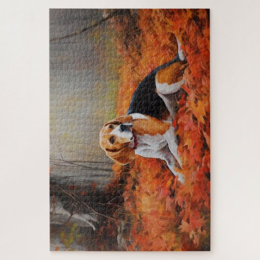 Beagle im Herbst Leaves Fall Inspiriert Puzzle (Vertikal)