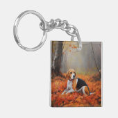 Beagle im Herbst Leaves Fall Inspiriert Schlüsselanhänger (Vorderseite links)