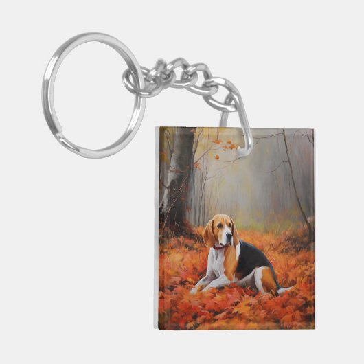 Beagle im Herbst Leaves Fall Inspiriert Schlüsselanhänger (Vorderseite links)