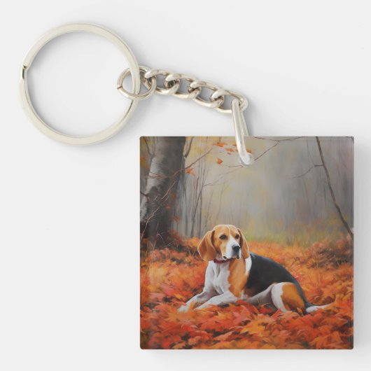 Beagle im Herbst Leaves Fall Inspiriert Schlüsselanhänger (Vorderseite)