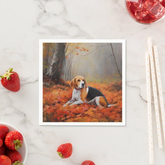 Beagle im Herbst Leaves Fall Inspiriert Serviette (Beispiel)