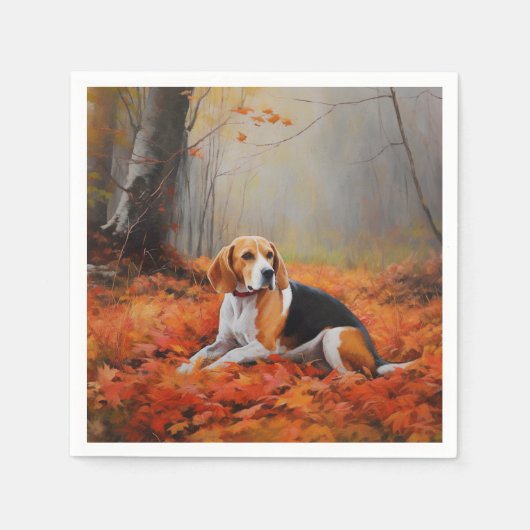 Beagle im Herbst Leaves Fall Inspiriert Serviette (Vorderseite)