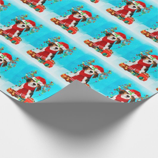 Beagle im Schnee mit Weihnachtsgeschenken Geschenkpapier (Ecke)