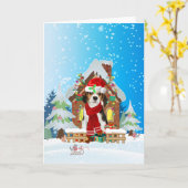 Beagle im Schnee mit Weihnachtsgeschenken Karte (Gelbe Blume)