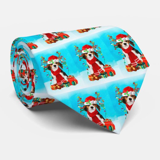 Beagle im Schnee mit Weihnachtsgeschenken Krawatte (Gerollt)