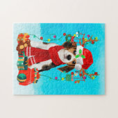 Beagle im Schnee mit Weihnachtsgeschenken Puzzle (Horizontal)