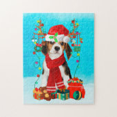 Beagle im Schnee mit Weihnachtsgeschenken Puzzle (Vertikal)