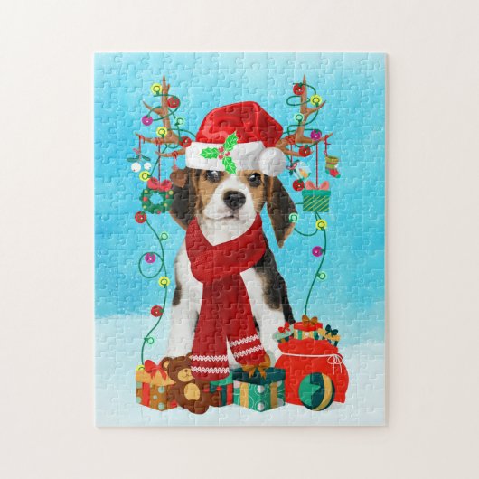 Beagle im Schnee mit Weihnachtsgeschenken Puzzle (Vertikal)
