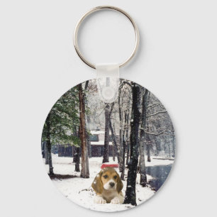 Beagle im Schnee-Schlüsselanhänger Schlüsselanhänger