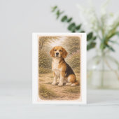Beagle im Vintage-Stil Postkarte (Stehend Vorderseite)