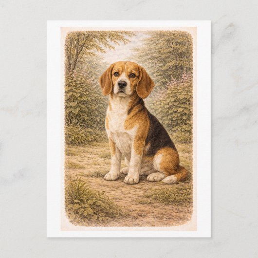 Beagle im Vintage-Stil Postkarte (Vorderseite)