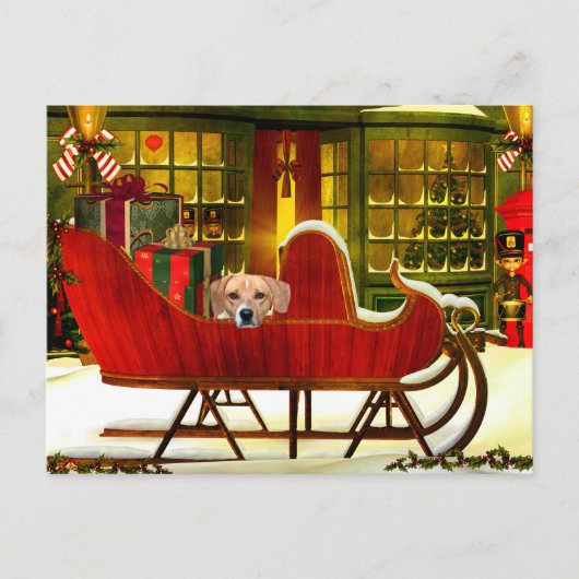 Beagle in a Christmas sleigh Feiertagspostkarte (Vorderseite)