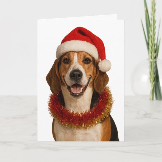 Beagle in a Santa hat Christmas card Karte (Vorderseite)