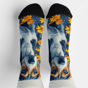 Beagle in den Blume Socken