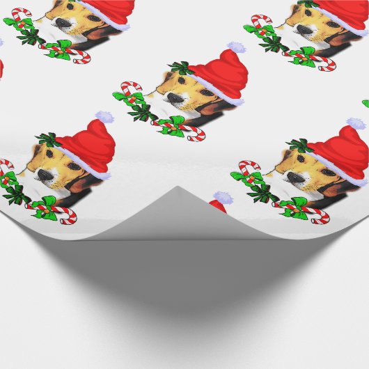 Beagle in der Weihnachtsmannmütze Weihnachten Geschenkpapier (Ecke)
