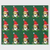Beagle in der Weihnachtsmannmütze Weihnachten Geschenkpapier (Flach)